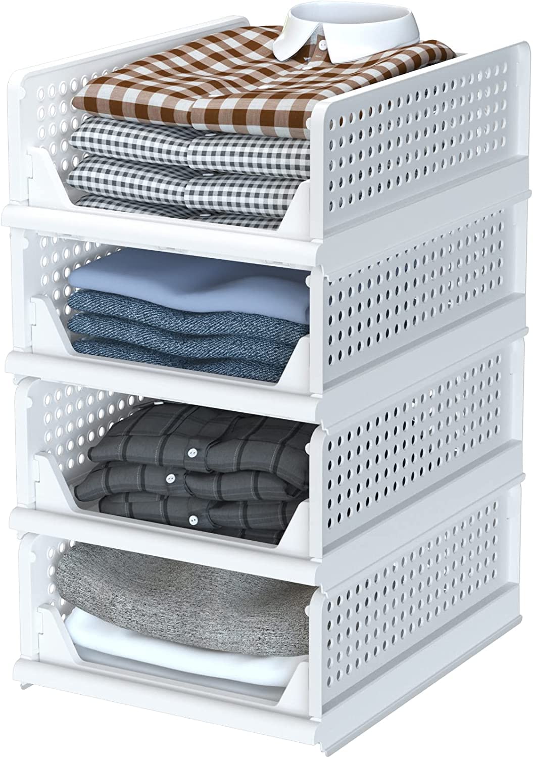 Clothes Organizer For Wardrobe Cupboard Organizer For Clothes Foldable & Stackable Closet Organizer Drawer For Clothes, Almirah Space Organizer For Cupboard, Polypropylene, White