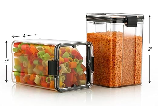 Airtight Plastic Square Container Set for Kitchen Storage - 1100ml Containers | Unbreakable & Air-Tight Design | Container & Containers Set (Black, Set of 6)